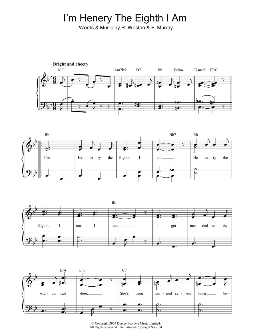 I'm Henery The Eighth I Am Easy Piano scores gallery preview page 1