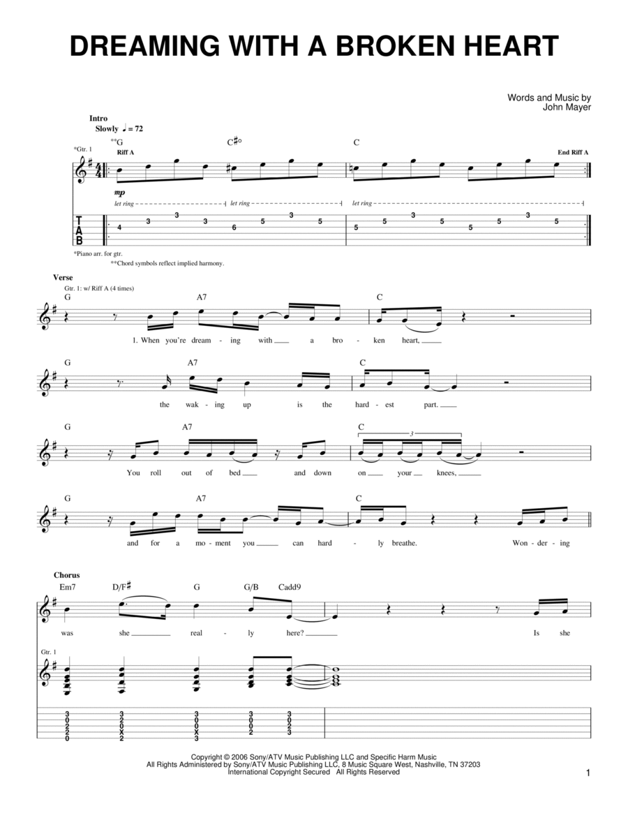 Dreaming With A Broken Heart Acoustic Guitar scores gallery preview page 1