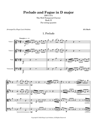 Prelude and Fugue in D major BWV 874 for String Quartet
