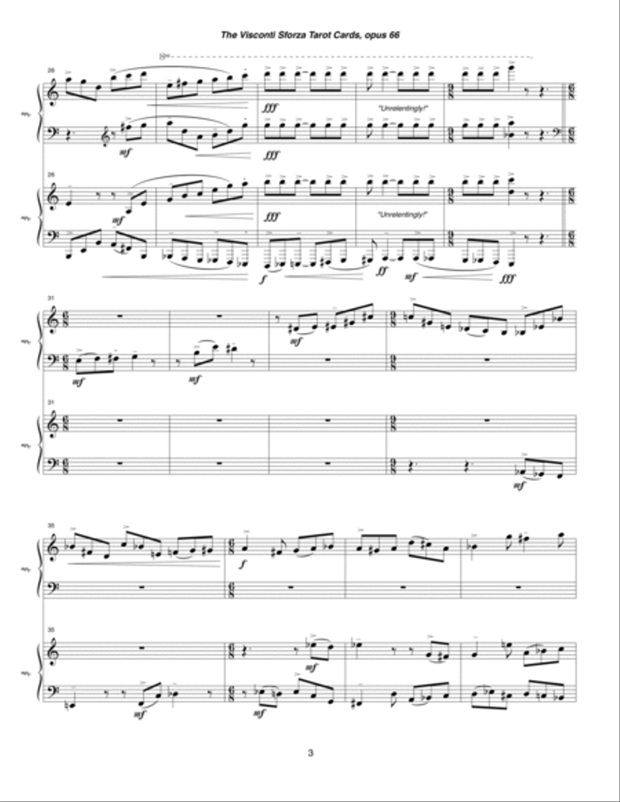 Visconti Sforza Tarot Cards, opus 66 ... Twenty Two Salon Pieces For Two Pianos (1996) 09 La Giustiz 2 Pianos, 4-Hands scores gallery preview page 3