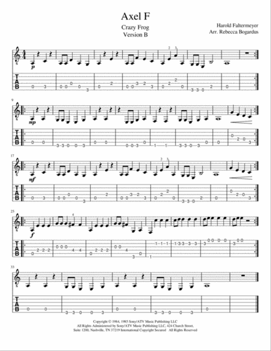 Axel F Guitar Tablature scores gallery preview page 4