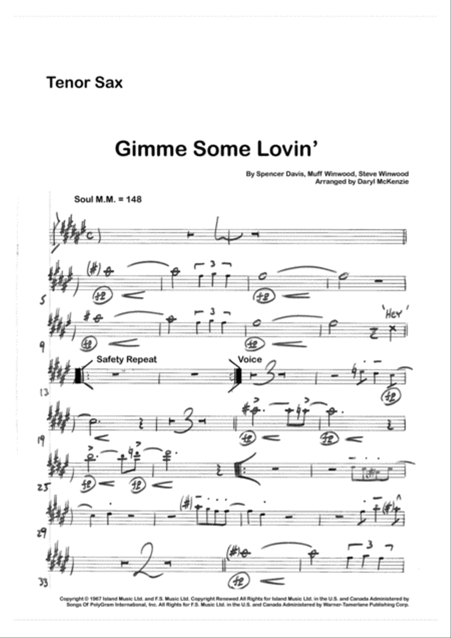 Gimme Some Lovin' Tenor Saxophone scores gallery preview page 3