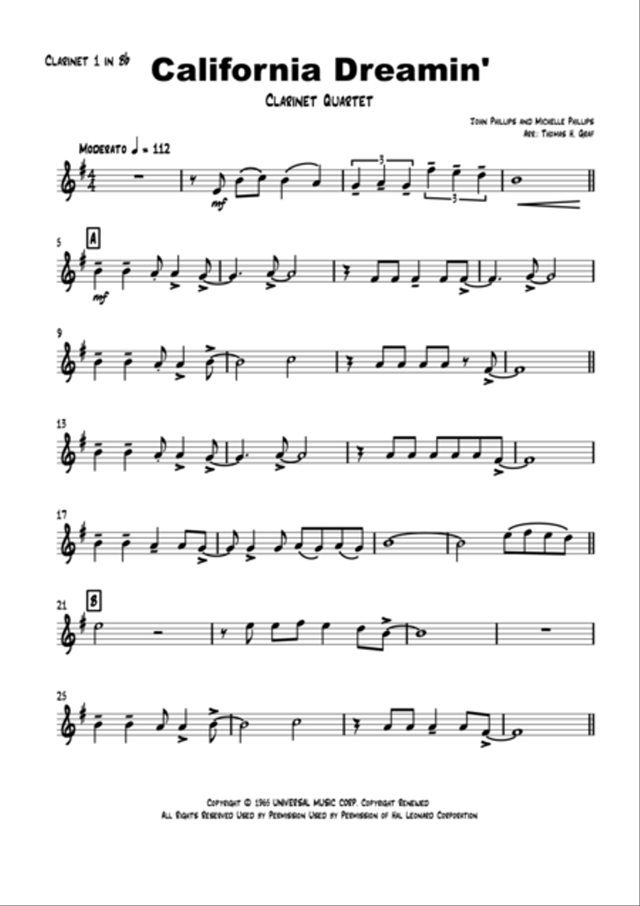 California Dreamin' Woodwind Quartet scores gallery preview page 6