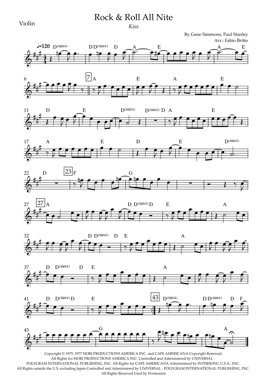 Rock And Roll All Nite Violin Solo scores gallery preview page 1