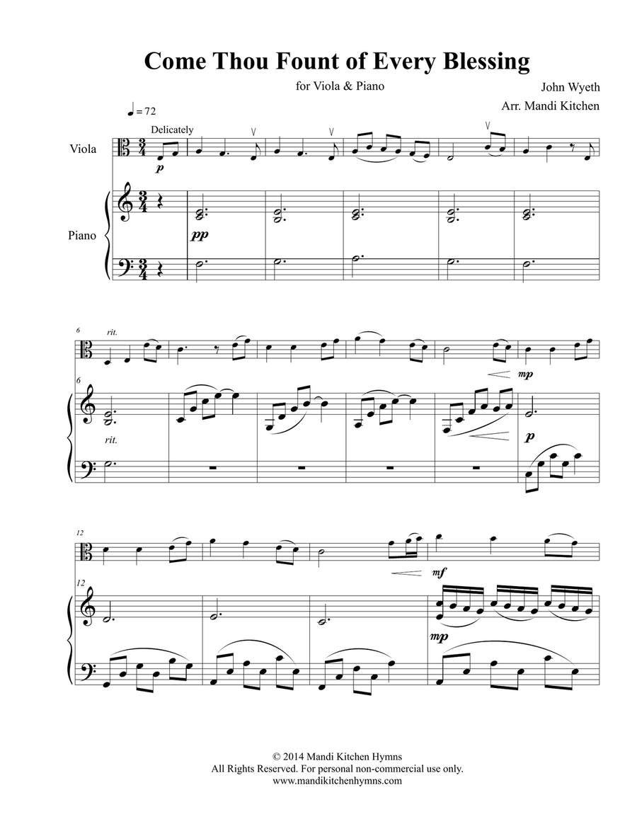 Come Thou Fount of Every Blessing Viola & Piano Duet Viola scores gallery preview page 2