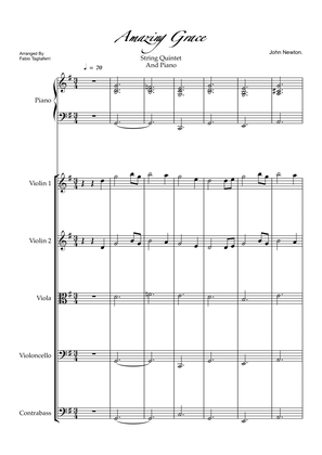 Amazing Grace String Quintet and Piano.Full Score And Individual Parts