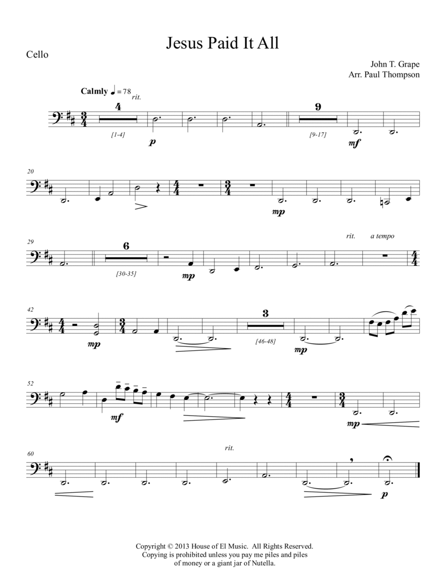 Jesus Paid It All - String Quartet and Piano Piano Quintet scores gallery preview page 1