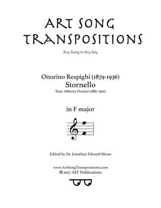 Book cover for RESPIGHI: Stornello (transposed to F major)