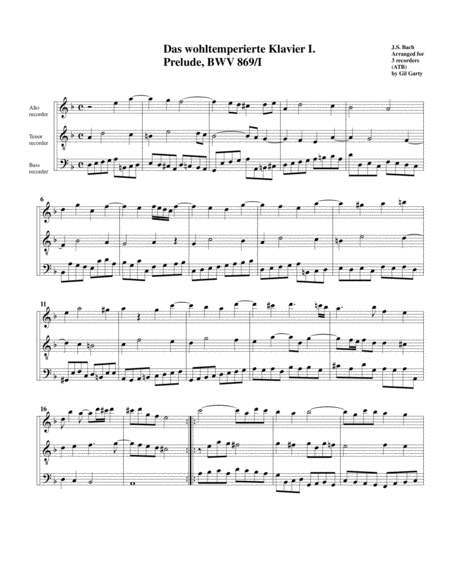 Prelude from Das wohltemperierte Klavier I, BWV 869/I (arrangement for 3 recorders)