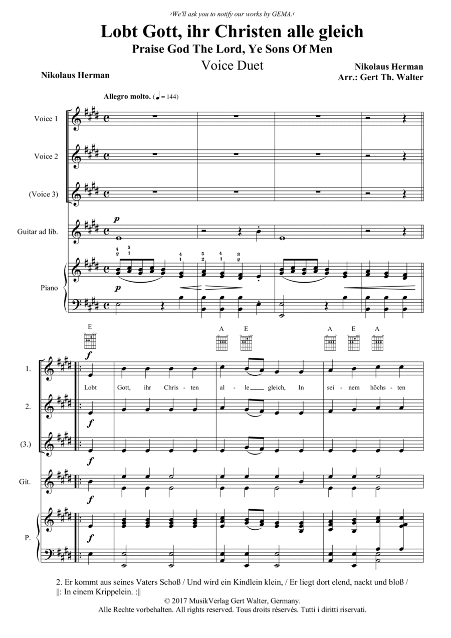 Praise God The Lord, Ye Sons Of Men Vocal Duet scores gallery preview page 1