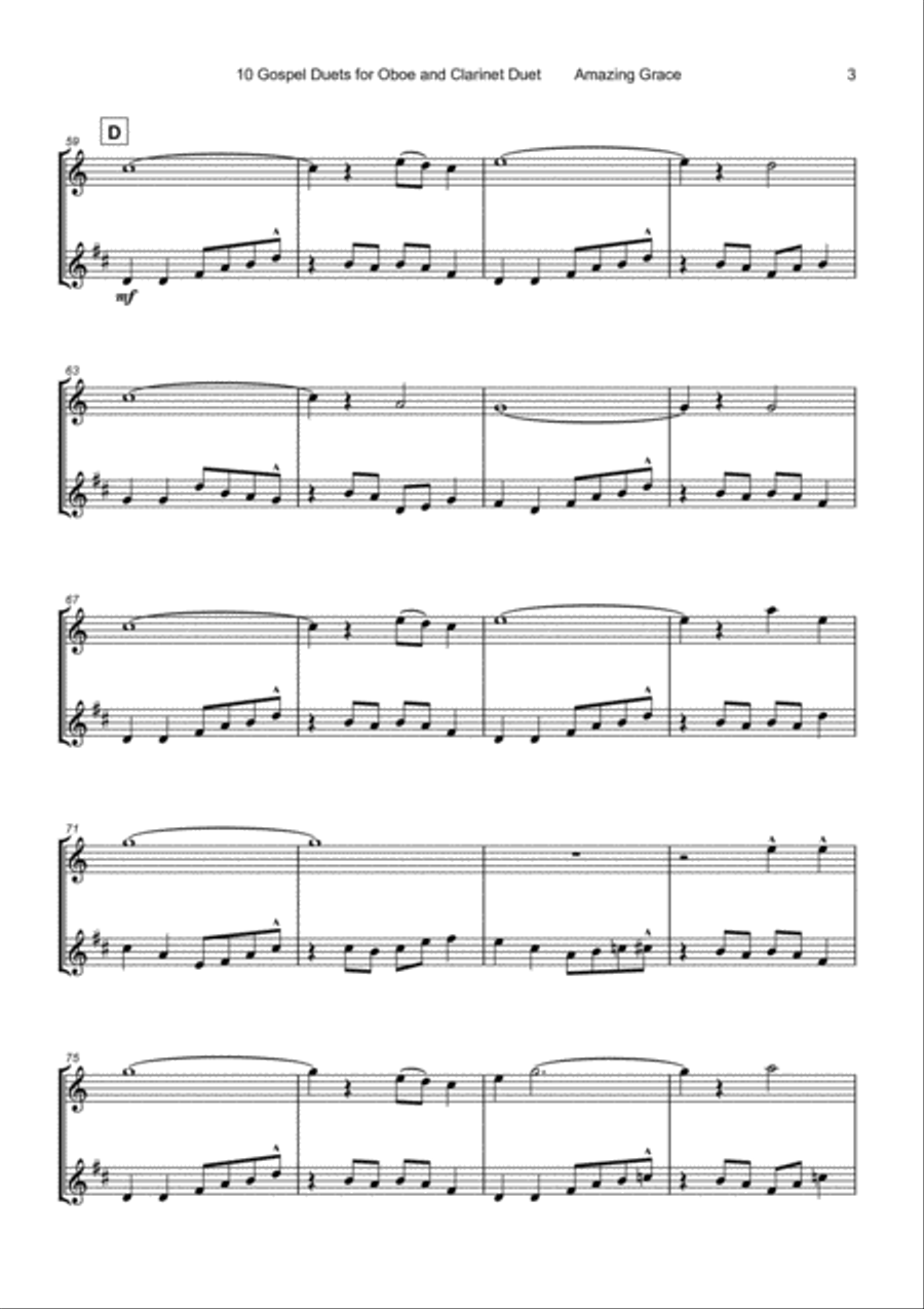 10 Gospel Duets for Oboe and Clarinet Woodwind Duet scores gallery preview page 5