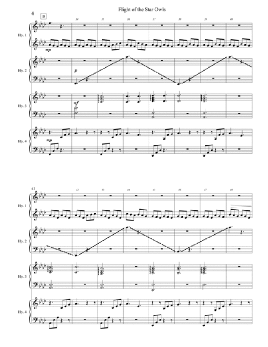 Flight of the Star Owls Harp Arrangement- Full score and parts (F minor) Harp scores gallery preview page 4