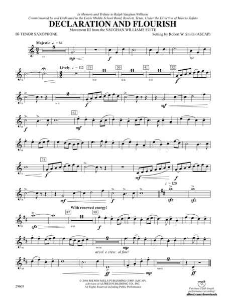 Declaration and Flourish (Movement III from the Vaughan Williams Suite): B-flat Tenor Saxophone