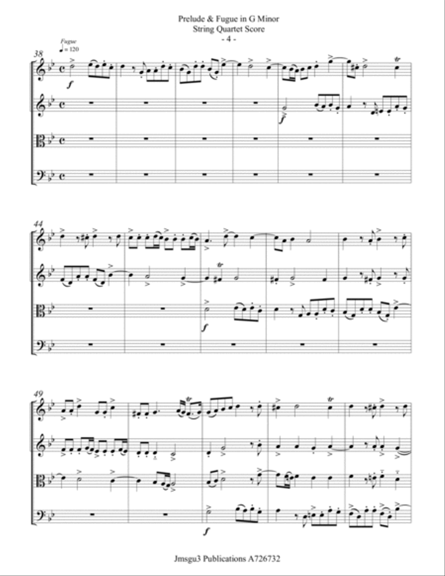 Bach: Prelude & Fugue in G Minor BWV 558 for String Quartet String Quartet scores gallery preview page 4