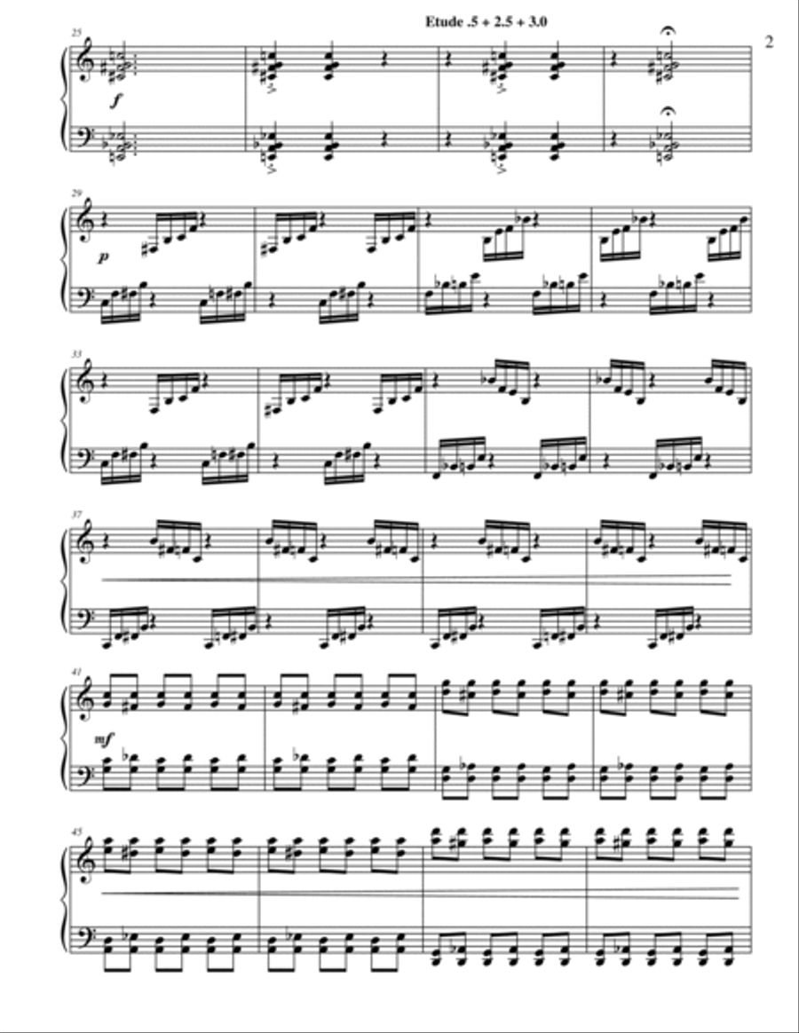 Etude 0.5 + 2.5 + 3.0 for Piano Solo from 25 Etudes using Symmetry, Mirroring and Intervals Piano Method scores gallery preview page 2