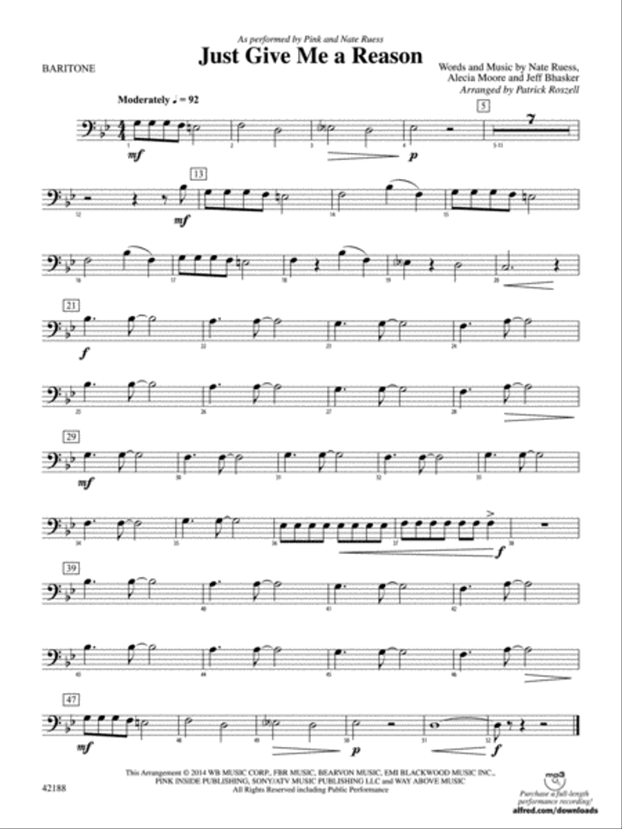 Just Give Me a Reason: Baritone B.C. Concert Band scores gallery preview page 1