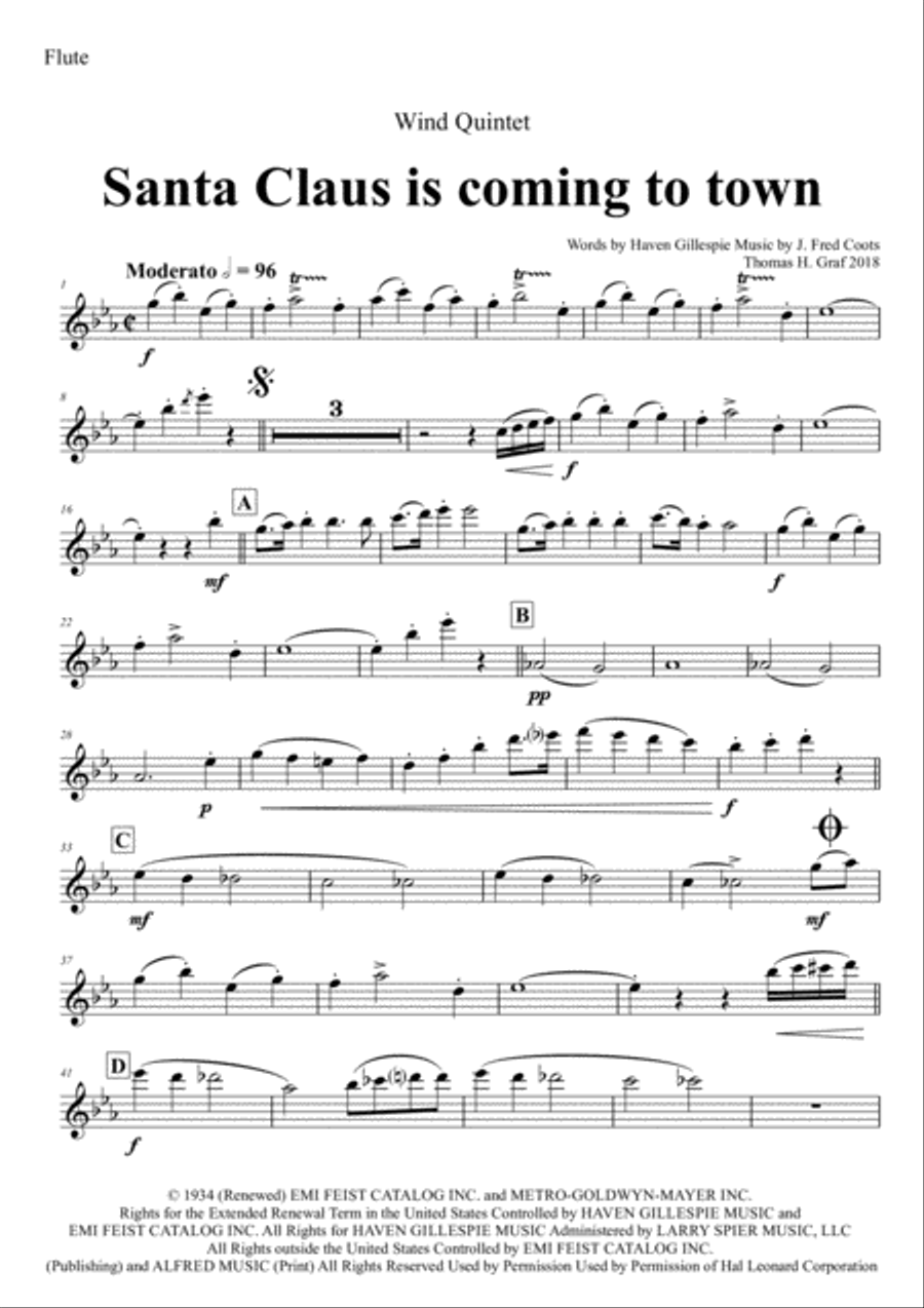 Santa Claus Is Comin' To Town Woodwind Quintet scores gallery preview page 5