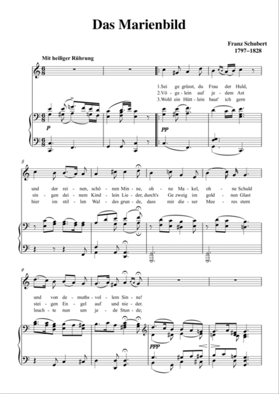 Schubert-Das Marienbild in C for Vocal and Piano Voice scores gallery preview page 2