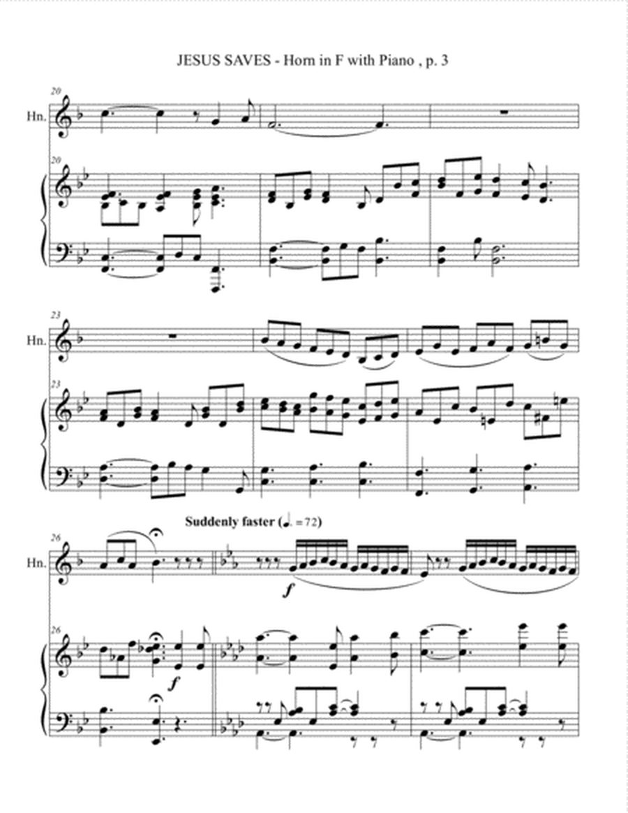 JESUS SAVES (Horn in F with Piano - Score & Part included) image number null