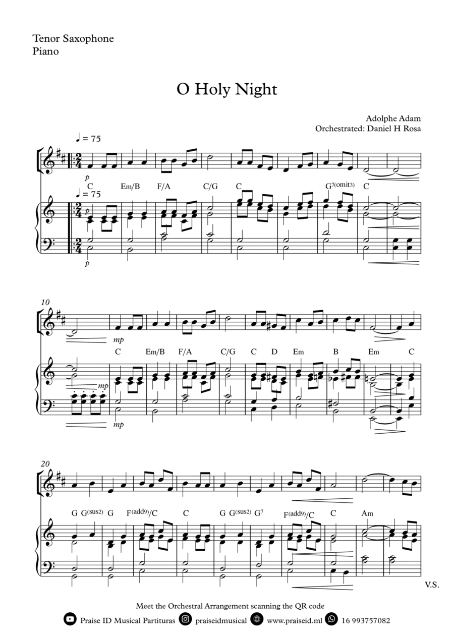 O Holy NIght - Christmas Carol - Tenor Saxophone and Piano Tenor Saxophone scores gallery preview page 1