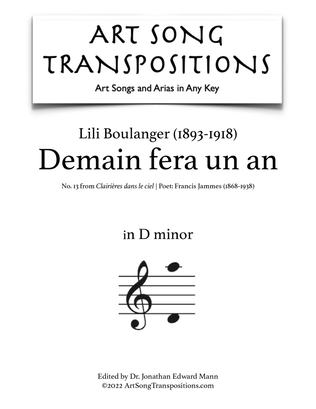 BOULANGER: Demain fera un an (transposed to D minor)