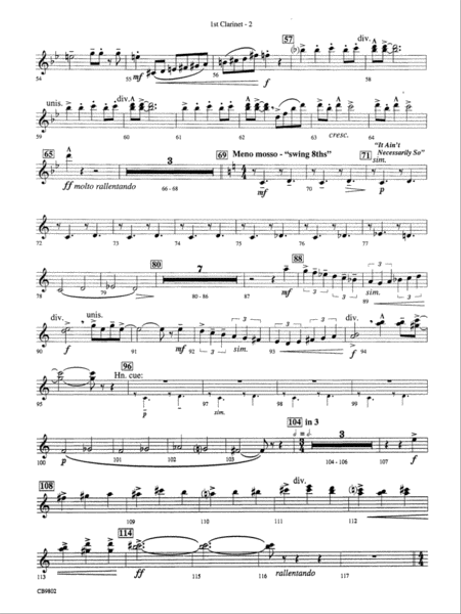 Porgy and Bess® (Medley): 1st B-flat Clarinet Concert Band scores gallery preview page 2