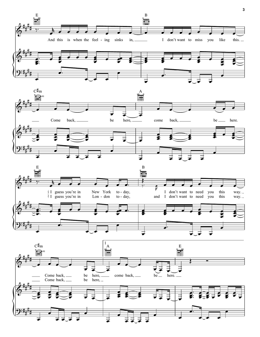 Come Back...Be Here (Taylor's Version) Piano, Vocal, Guitar scores gallery preview page 3