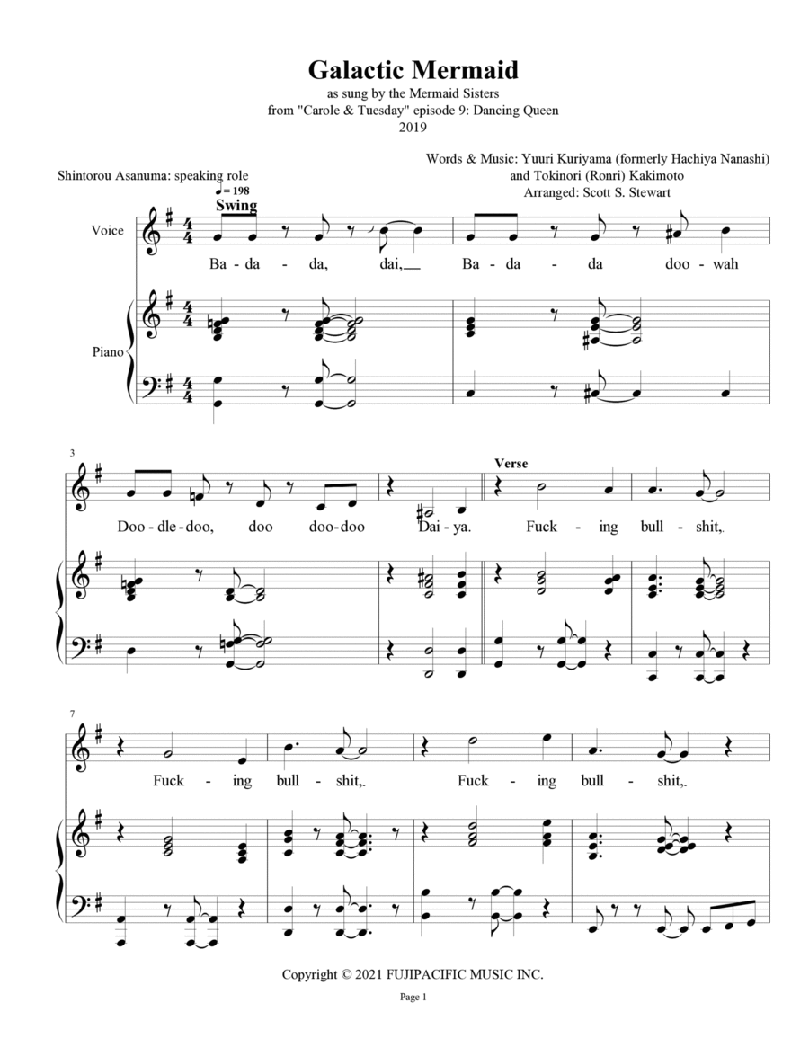 Galactic Mermaid Piano, Vocal, Guitar scores gallery preview page 1