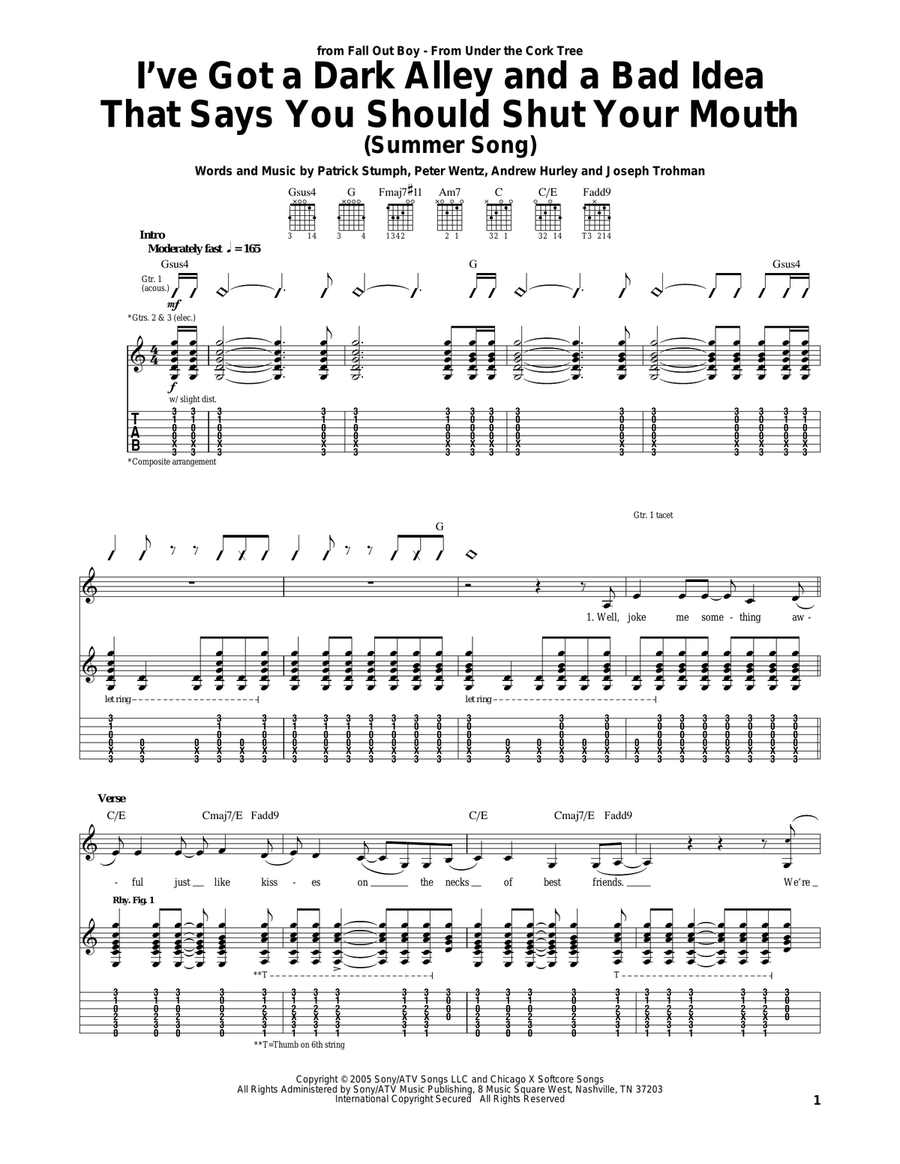 I've Got A Dark Alley And A Bad Idea That Says You Should Shut Your Mouth (Summer Song) Acoustic Guitar scores gallery preview page 1
