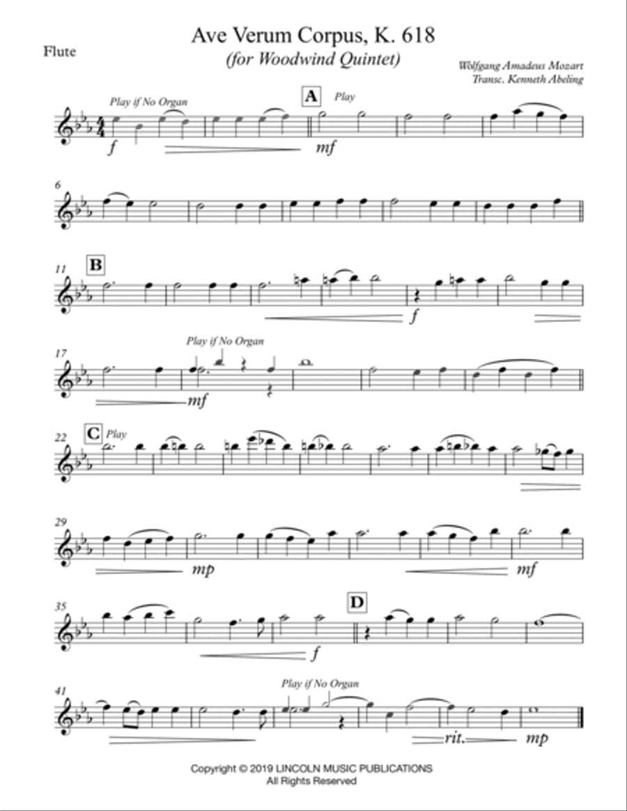 Mozart - Ave Verum Corpus (for Woodwind Quintet and Optional Organ) Woodwind Quintet scores gallery preview page 6