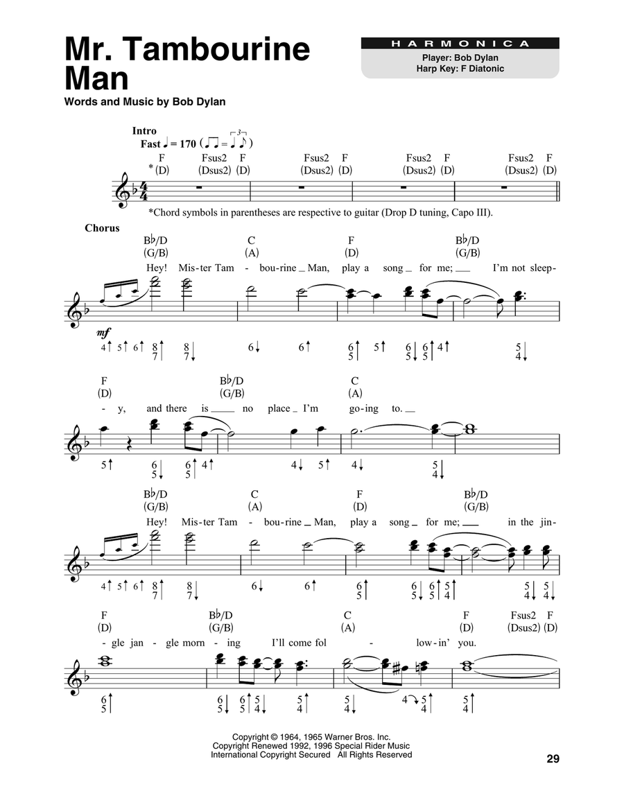 Mr. Tambourine Man Harmonica scores gallery preview page 1