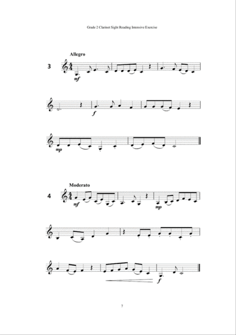 Grade 2 Clarinet Sight Reading Intensive Exercise Clarinet Solo scores gallery preview page 5