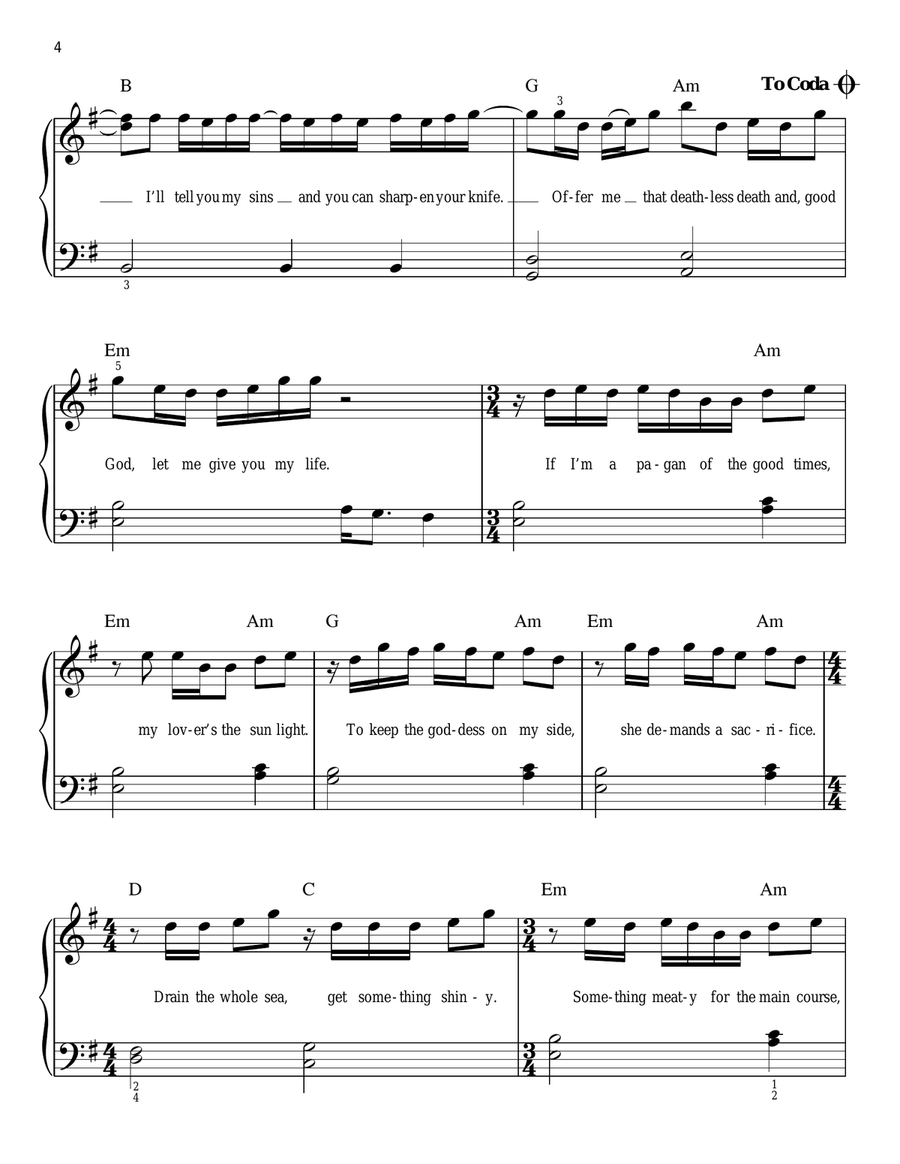 Take Me To Church Take Me To Church Easy Piano scores gallery preview page 4