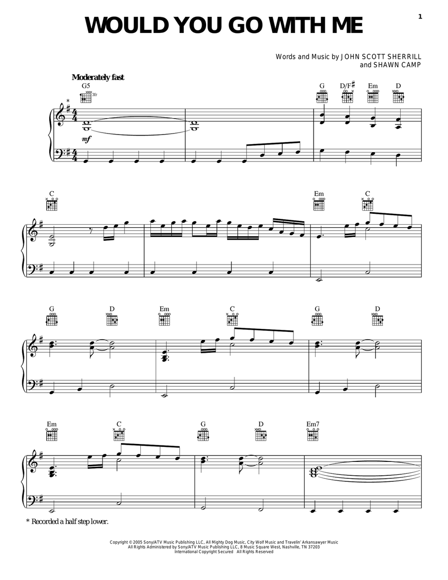 Would You Go With Me Piano, Vocal, Guitar scores gallery preview page 1