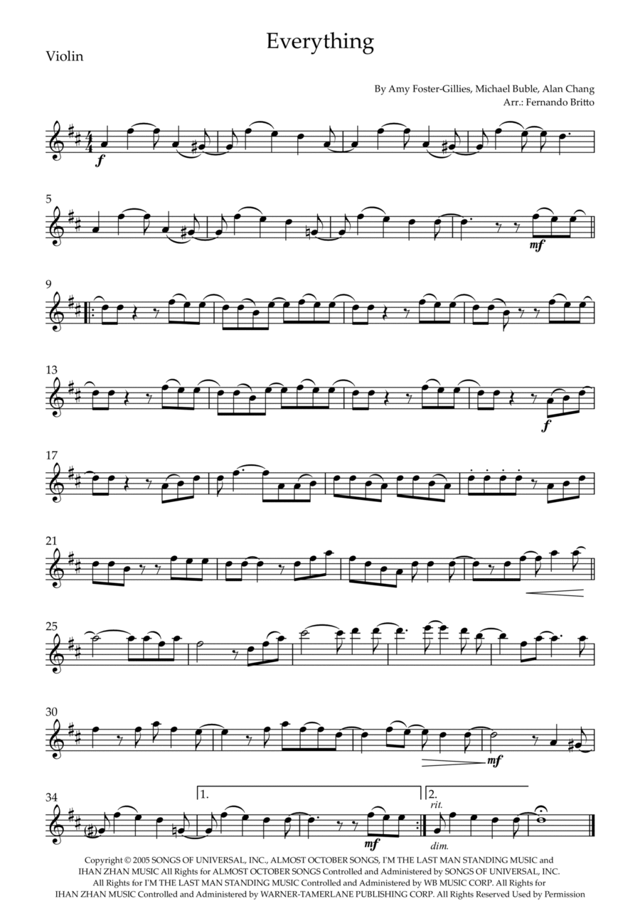 Everything Everything Violin Solo scores gallery preview page 1