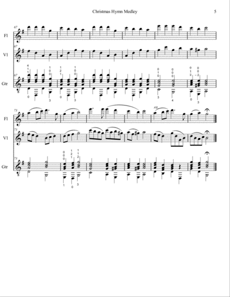 Christmas Hymn Medley for Flute, Violin and Guitar Small Ensemble scores gallery preview page 6