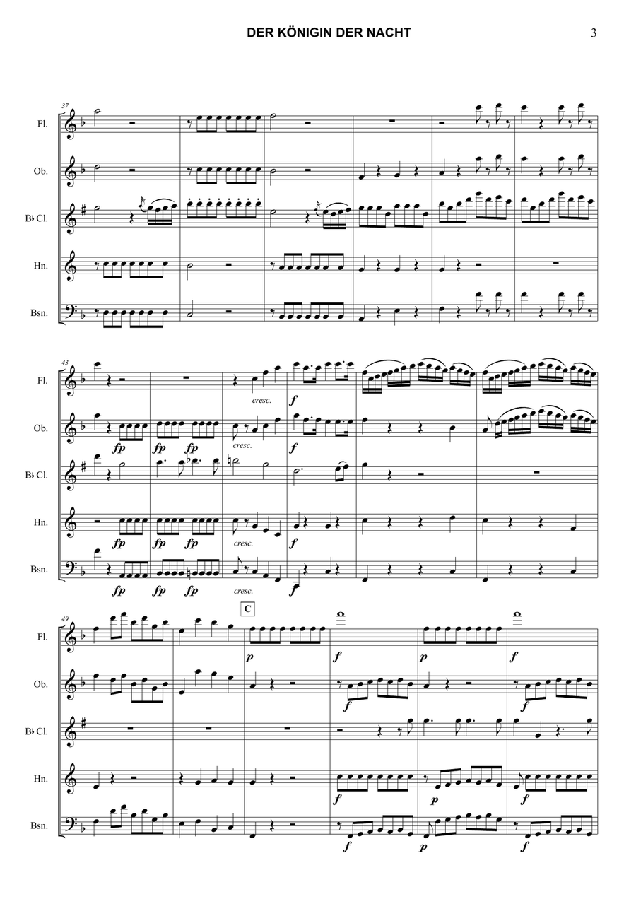 Der Königin Der Nacht (Der Hölle Rache) | Queen if the Night Woodwind Quintet scores gallery preview page 3
