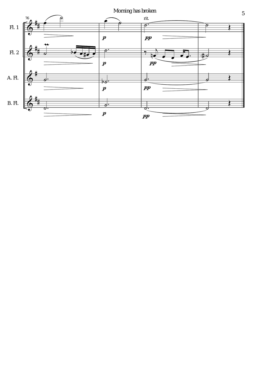 Variations on Morning has broken (Bunessan) for flute quartet Flute Quartet scores gallery preview page 5