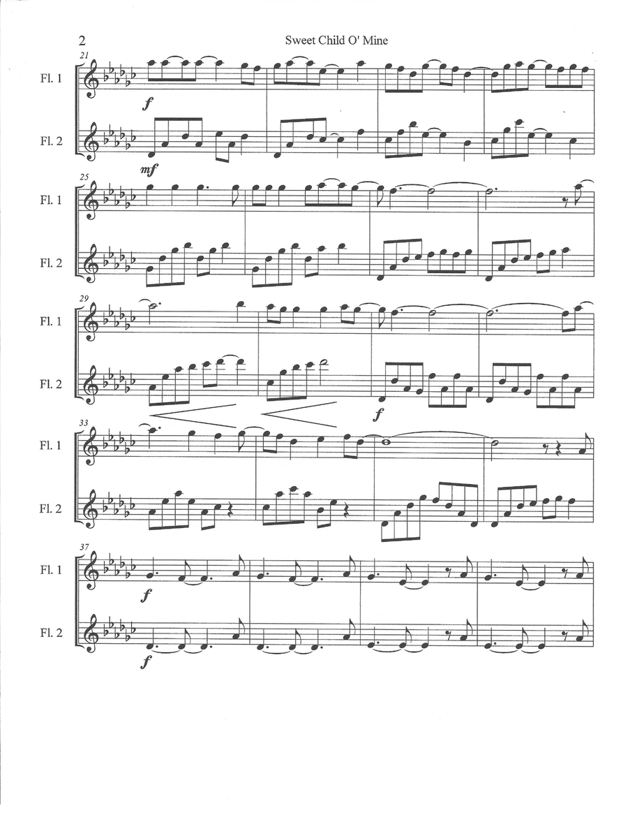 Sweet Child O' Mine Flute Duet scores gallery preview page 3