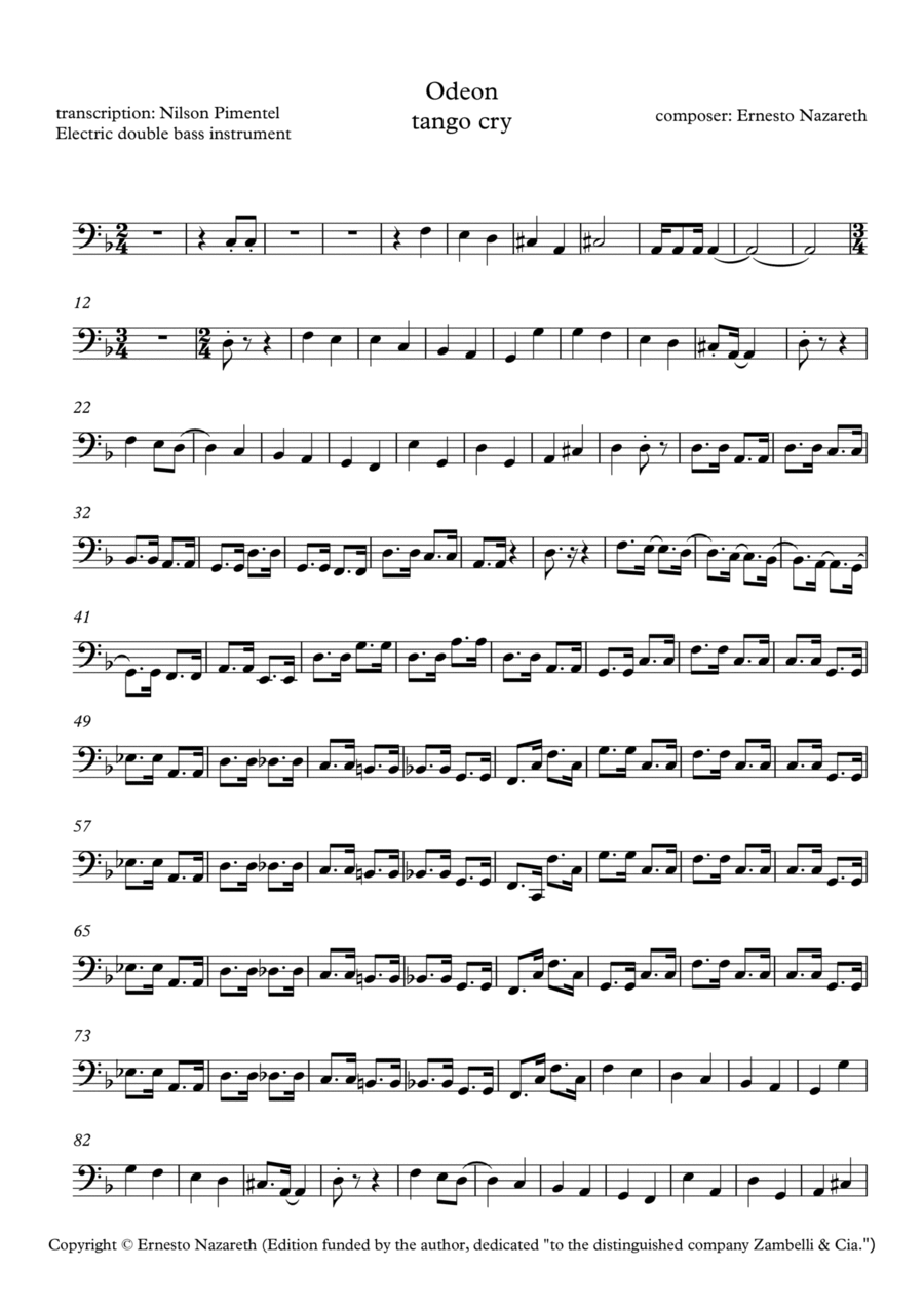odeon music, Brazilian tango by Ernesto Nazareth, for electric bass. Small Ensemble scores gallery preview page 1