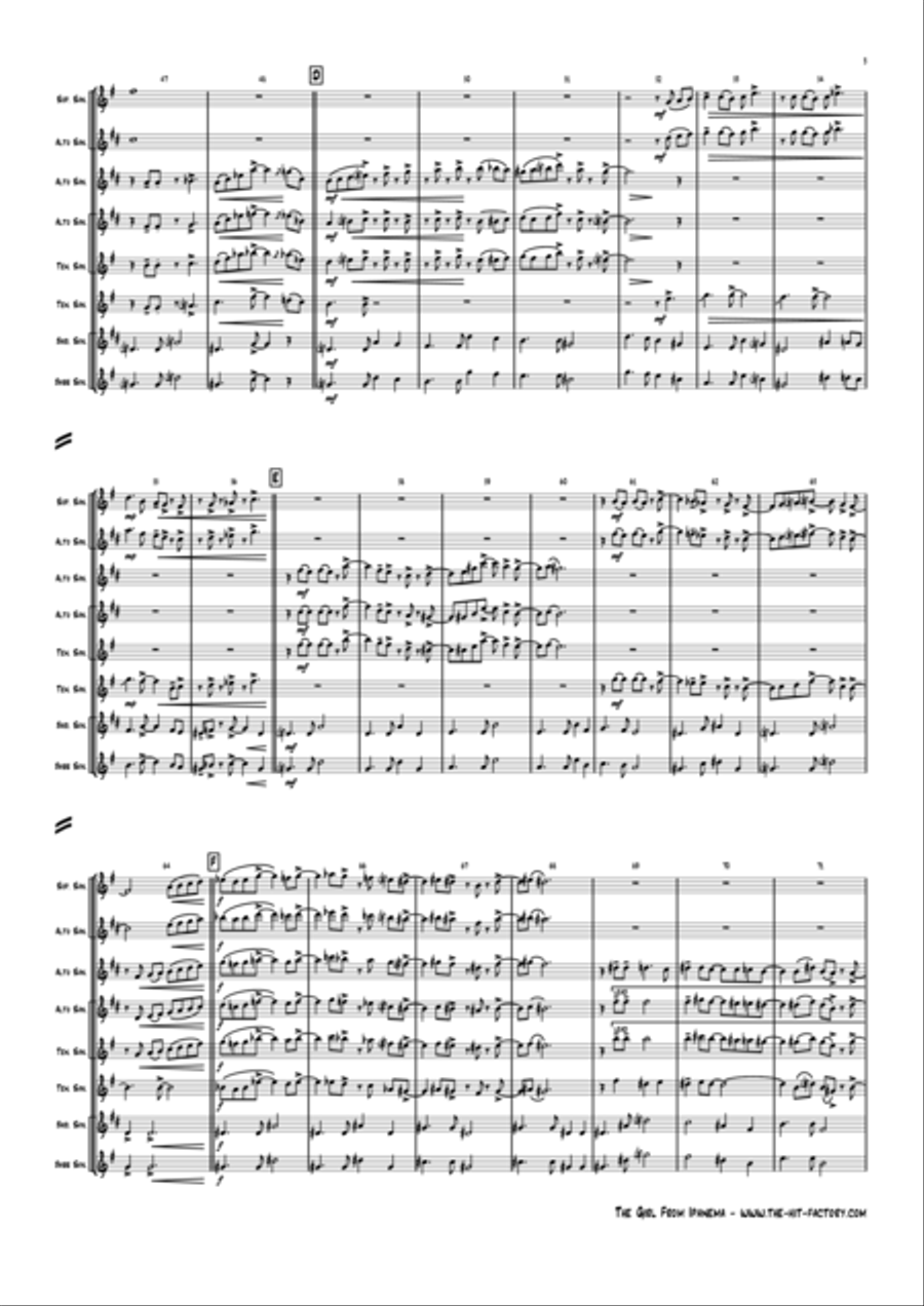 The Girl From Ipanema (Garota De Ipanema) Saxophone Quintet scores gallery preview page 4