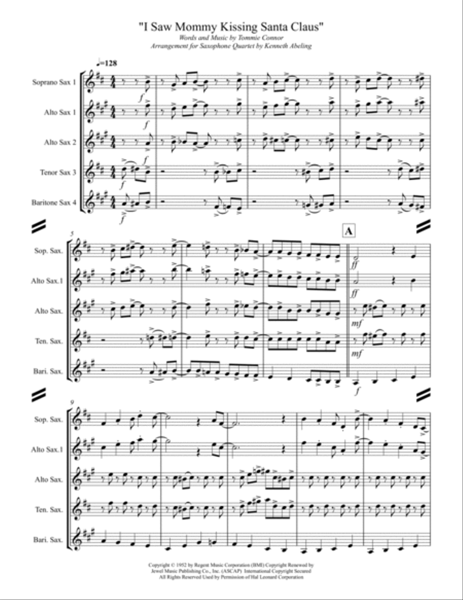 I Saw Mommy Kissing Santa Claus Saxophone Quartet scores gallery preview page 2