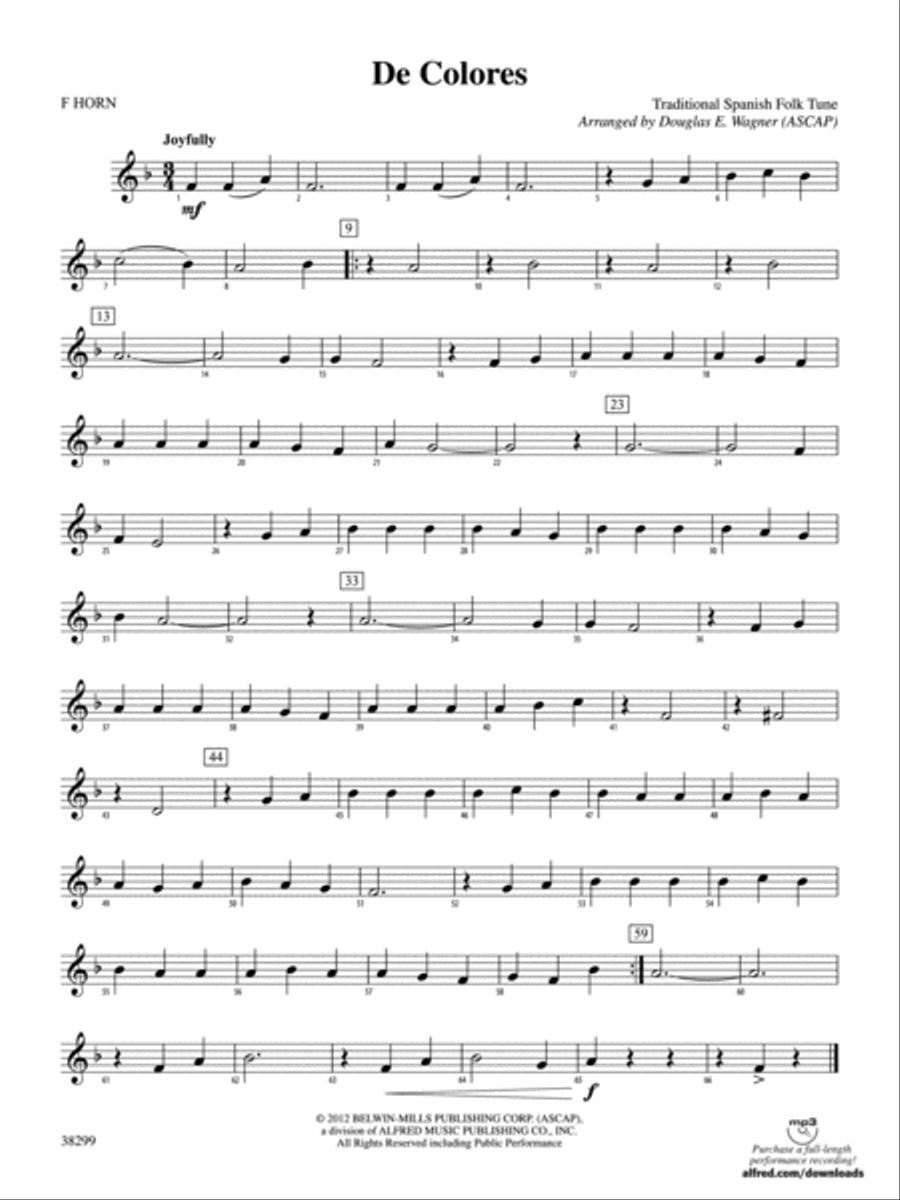 De Colores: 1st F Horn De Colores: 1st F Horn Concert Band scores gallery preview page 1