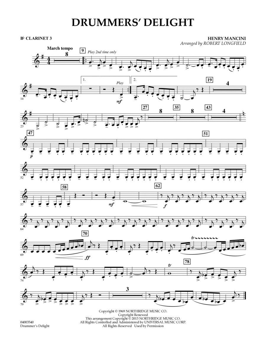 Drummers' Delight - Bb Clarinet 3 Concert Band scores gallery preview page 1