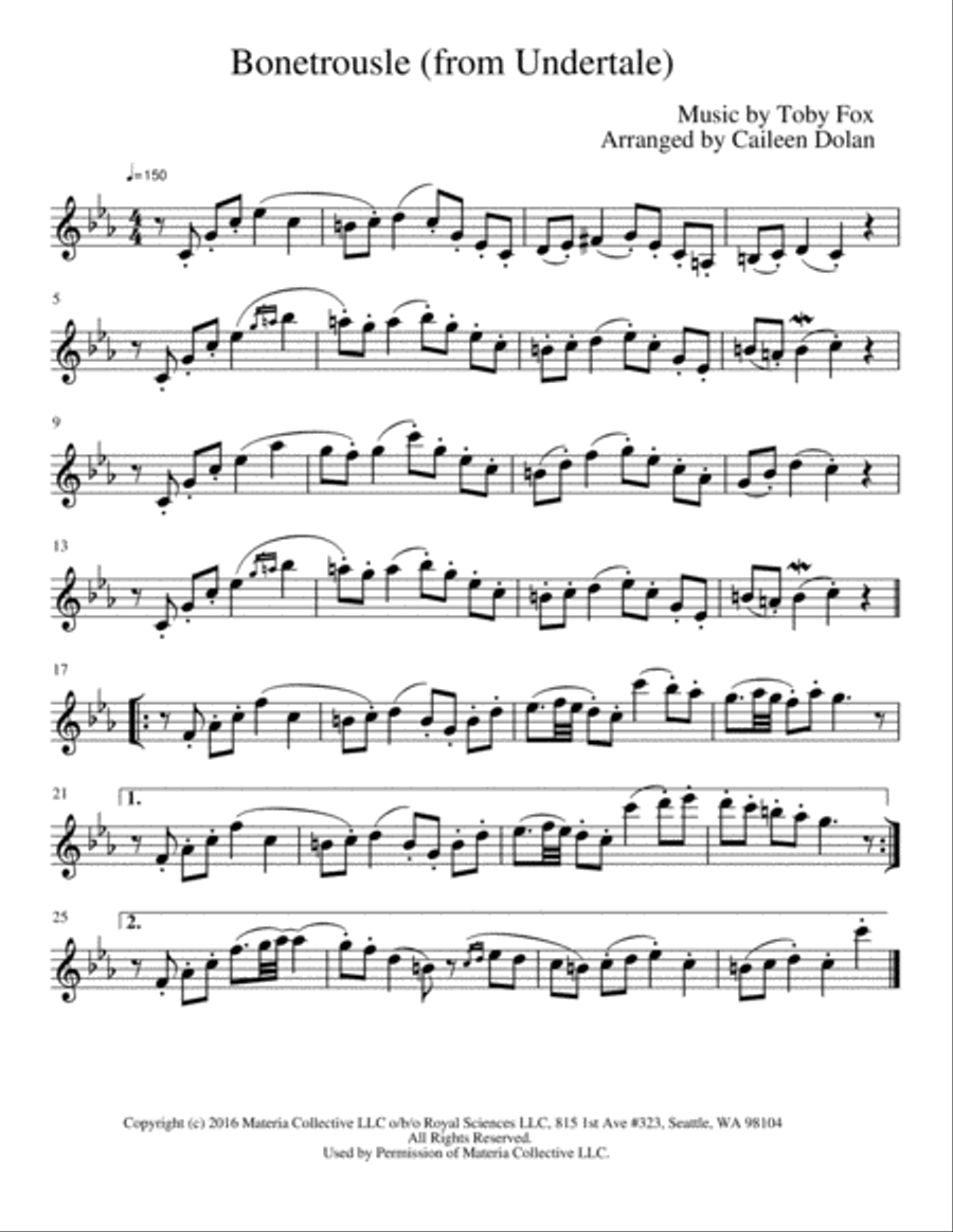 Bonetrousle (from Undertale) Clarinet Solo scores gallery preview page 1