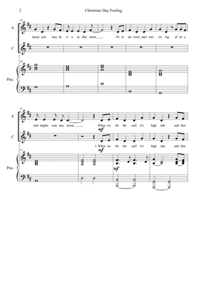 Christmas Day Feeling - (New! original! 2-Part Vocal and Piano - Choir FULL SCORE) image number null