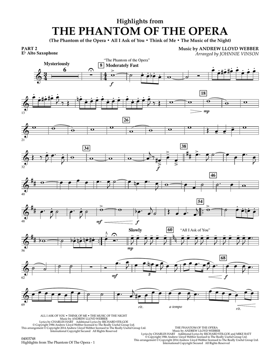 Highlights from The Phantom of the Opera - Pt.2 - Eb Alto Saxophone Concert Band scores gallery preview page 1