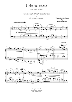 Book cover for Puccini - Manon Lescaut (Act3) Intermezzo - Solo Piano