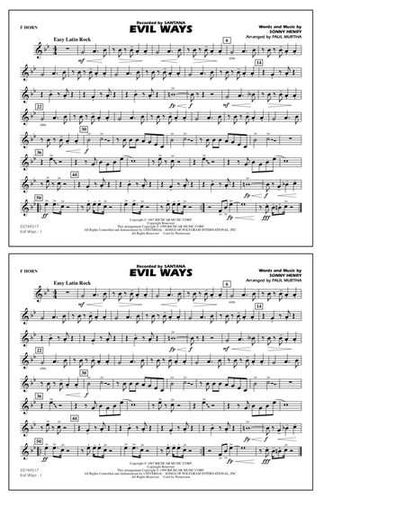 Evil Ways (arr. Paul Murtha) - F Horn