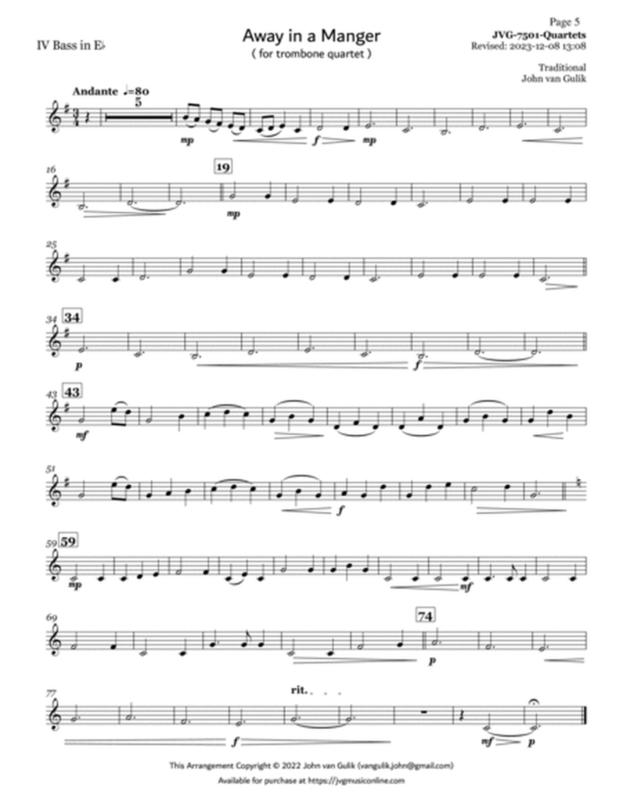 Trombone Quartets For Christmas Vol 1 - Part 4 - Bass in Bb